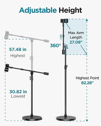 InnoGear Mic Stand, Max Height 82.28" Microphone Stand Floor Detachable Boom Mic Arm Stands with Weighted Base for Blue Yeti HyperX QuadCast Shure SM58 Samson Q2U Fifine K669B Singing Stage thumbnail 4