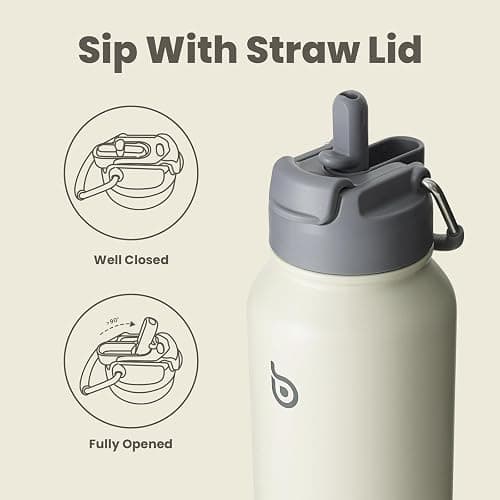 BOTTLE BOTTLE Insulated Water Bottle 950ml(32oz) Stainless Steel Sports Water Bottles with Straw Dual-use Lid Drink Flask Design for Gym with Pill Box (Gray) thumbnail 5