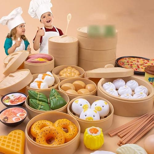 NUOBESTY Chinese Breakfast Play Food Set 58Pcs Pretend Kitchen Toys with Dim Sum Cooking Food for Kids Role Play Learning 6.29X5.51X1.77In thumbnail 7