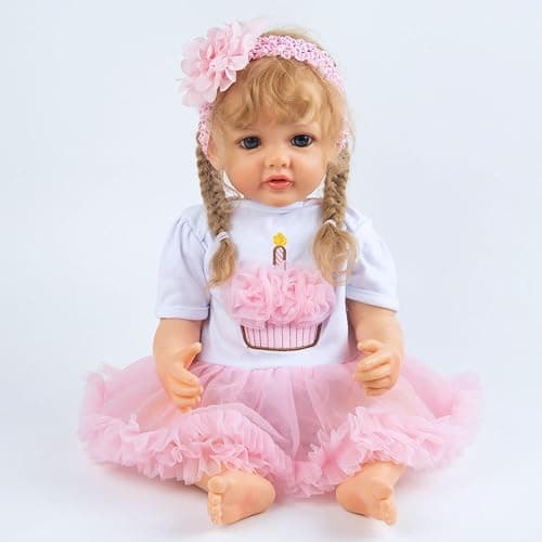 Pink Crown Reborn Baby Dolls Clothes for 20-23 Inch Pure Handmade 2 Pieces Reborn Doll Baby Girl Clothing Set thumbnail 8