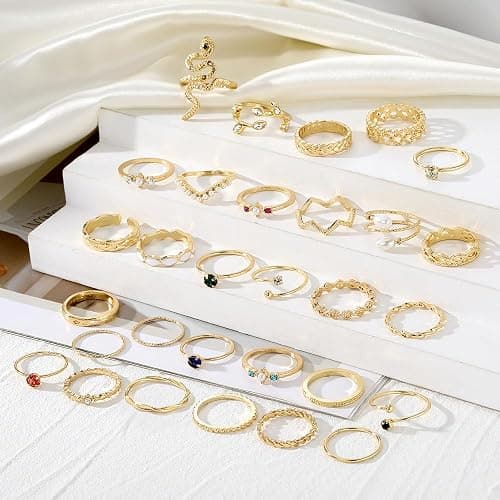 KISS WIFE Golden Silvery Black Kunckle Rings Set for Women, Dainty Simple Trendy Cute Stackable Finger Rings Pack, Perfect for Stacking Layering on Thumb and Knuckle, Mixed Size, Jewelry Gift thumbnail 9