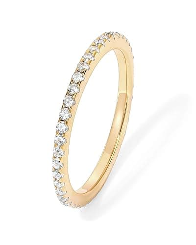 PAVOI 14K Gold Plated Solid 925 Sterling Silver CZ Simulated Diamond Stackable Ring Eternity Bands for Women - Image 1