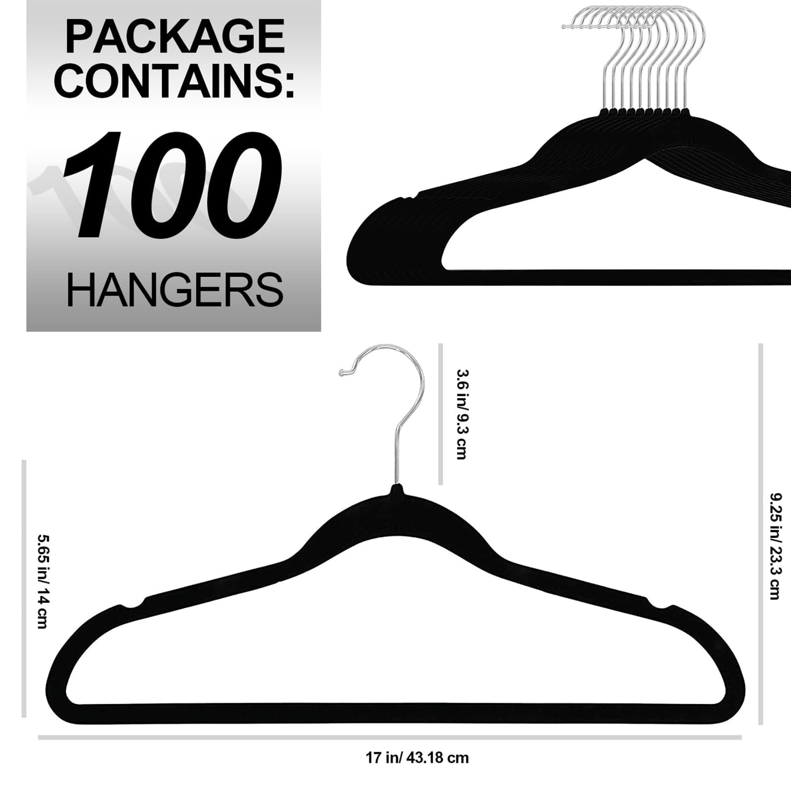 Coat Hangers Velvet 100-Pack Black with Silver Hooks, Non-Slip Hanger for Clothes, Camisole, Robes, Dress & Skirt, Top, Suit, Shirt & Pants, Jackets Coathangers thumbnail 3