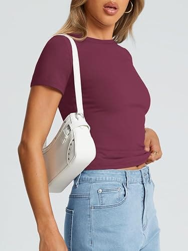 Trendy Queen Womens Basic T Shirts Summer Tops 2025 Crop Short Sleeve Slim Fit Tee Cute Gym Workout Clothes thumbnail 3
