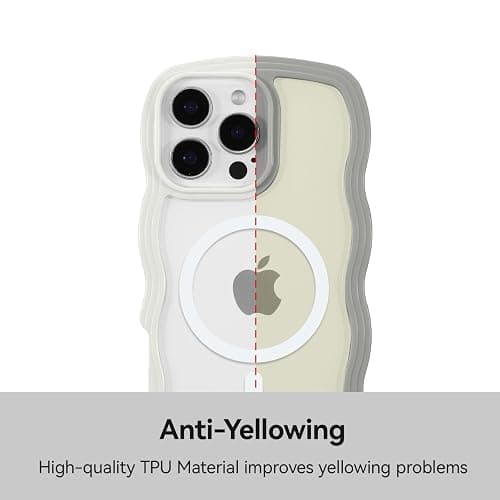 QLTYPRI Magnetic for iPhone 16 Pro Case Compatible with Magsafe, Cute Curly Wave Frame Clear Case for Girls Women, Transparent TPU Bumper Shockproof Protective Phone Cover - White thumbnail 6
