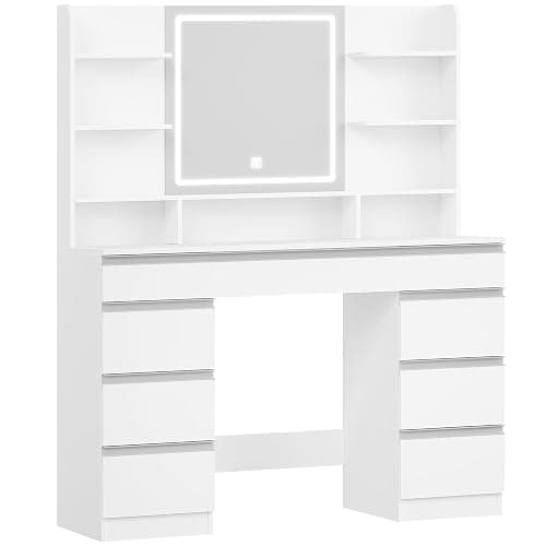 Hzuaneri Large Dressing Table with LED Lighting, 3 Colours, Brightness Control, Dressing Table with Mirror, 9 Drawers, 9 Open Shelves, Modern Style, White/Silver DT41903W thumbnail 8