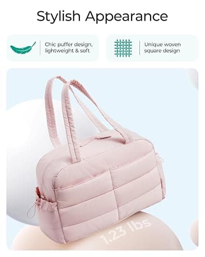 BAGSMART Travel Duffle Bag for Women, 31L Puffer Tote Bag Quilted Laptop Carry on Gym Bag, Weekender Overnight Bag Organizer Duffel Bag for Travel, Pink thumbnail 4