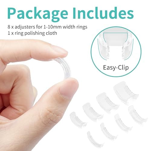 Ring Sizers for Loose Rings, 8 Pack 8 Sizes, Ring Size Adjuster, Invisible Ring Guards for Women and Men, Ring Resizer with Polishing Cloth，Fits Bands Width to 1-8mm thumbnail 2