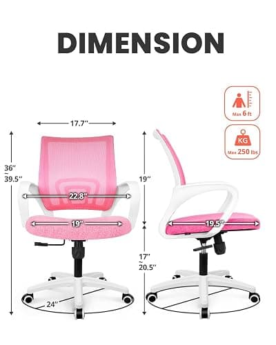NEO CHAIR Office Desk Computer Chair Ergonomic Mesh Gaming Mid Back Seat with Comfy Lumbar Support Adjustable Height Swivel for Home Task (Pink) thumbnail 3