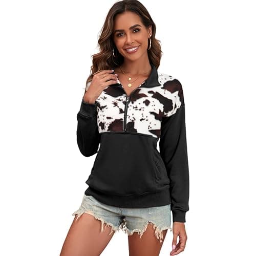 LEMAFER Women's 2024 Casual Aztec Cow Print Zipper Collar Pullover Sweatshirt Western Cowgirl Ethnic Style Hoodies thumbnail 2