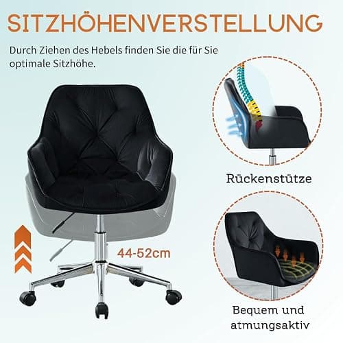 JaHECOME Bürostuhl aus Samt, höhenverstellbarer Konferenzstuhl, Drehbarer Computerstuhl mit Armlehne und Schaumstoffpolsterung für Home Office, Büro(1, Schwarz) thumbnail 6