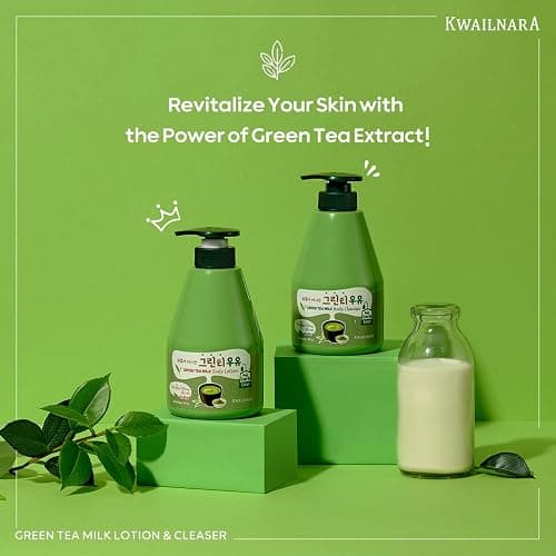 WELCOS Kwailnara Green Tea Milk Body Lotion & Body Wash Set – Soothing & Refreshing Korean Skincare Set with Green Tea Extract, 560g / 19.75oz Each thumbnail 2