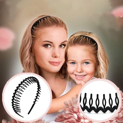 ULTIMUTE 8 PCS Fashion No Slip Effortless Plastic Headbands with Teeth Comb Black Skinny Hair Accessories Bands for Women Men Teen Girls, Matte Black thumbnail 6