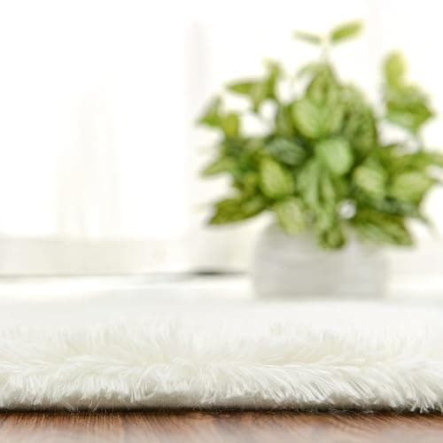Softlife Fluffy Rugs for Bedroom, Shag Cute Area Rug for Girls/Boys and Kids Baby Room Home Decor, 2.6 x 5.3 Feet Oval Indoor Carpet for Nursery Dorm Living Room, Creamy thumbnail 8