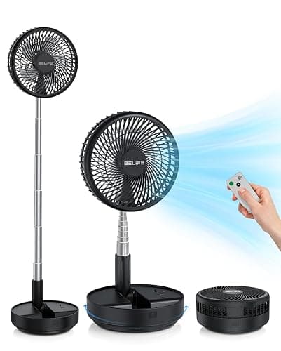 Belife X8 Portable Fan, 7200mAh Battery Powered Rechargeable, Oscillating USB Desk Floor Fan with Remote, Foldable Telescopic Fan for Home Bedroom Sleeping Office Camping Travel, 7.7" (Black) - Image 1