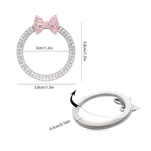 ORIESSE Pink Bow Car Accessories,Bow Tie Engine Start Button Ring,Bling Girly Silver Rhinestone Ring Start Stop Button Car Decor for Women,Ignition Ring Car Charm thumbnail 3