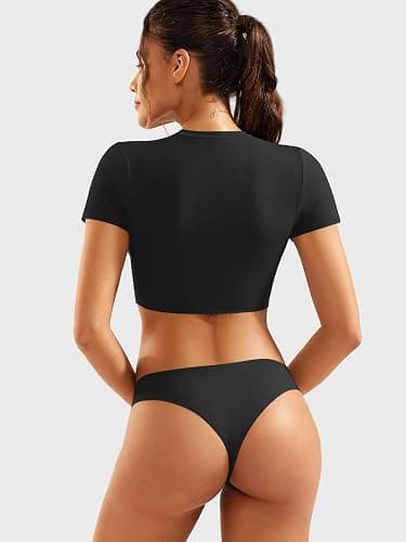 YEOREO Short Sleeve T Shirt for Women Double Lined Crop Top Crew Neck Workout Tee Colin Slim Fit Summer Basic Going Out Top thumbnail 2