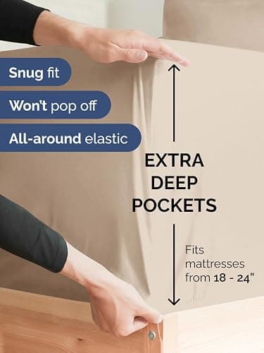 Extra Deep King Sheet Set - 6 Piece Breathable & Cooling Sheets - Hotel Luxury Bed Sheets Set - Easy & Secure Fit - Soft, Wrinkle Free & Comfy Sheets Set - Wheat Sheet Set w/Extra Deep Pockets thumbnail 3