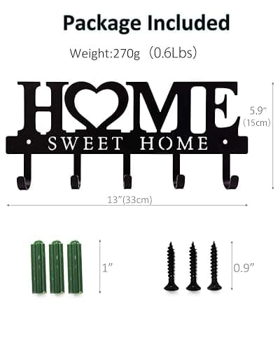WIPHANY Metal Key Holder Hooks Organizer Rack 5.9x13 inches Wall Mounted Decor for Entryway Front Door Kitchen Hallway Garage Mudroom Office with Screws and Anchors - 13 inches-Home thumbnail 3