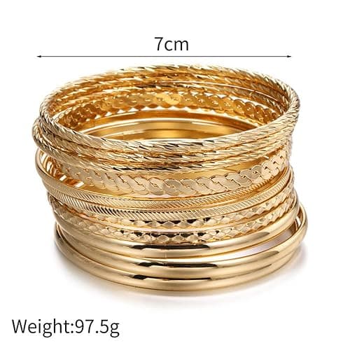 RINTOLER 16Pcs Gold Bangle Bracelets for Women - Multi Layer Stackable Textured Bracelets Boho Jewelrys Set. thumbnail 7