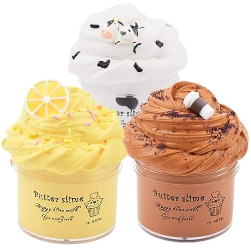 Butter Slime Kit 3 Pack Brown Yellow White Slime, Slime Sludge Putty Toys for Kids Party Favors, Birthday Xmas Toys for Girls Boys(100ML Each*3) - Image 1