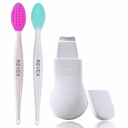 REVEX Nose Blackhead Remover Tool Set,Blackhead Scraper Tool,2Pcs Pore Cleaning Brush, Face Scrubber Skin Spatula, Pore Scrubber for Deep Cleansing,Face Exfoliator Scrubber for Women Men. (White) - Image 1