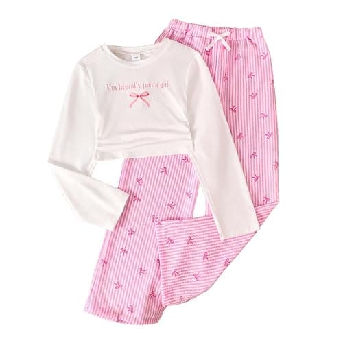 SoLu DAY8 Clothing Girls Set Age 8-13 Years Fall Winter Long Sleeve Top Pullover and Wide Leg Pants Tracksuit Girls Fashion Cute Comfy Casual School Jogging Athletic Sportswear - Image 1