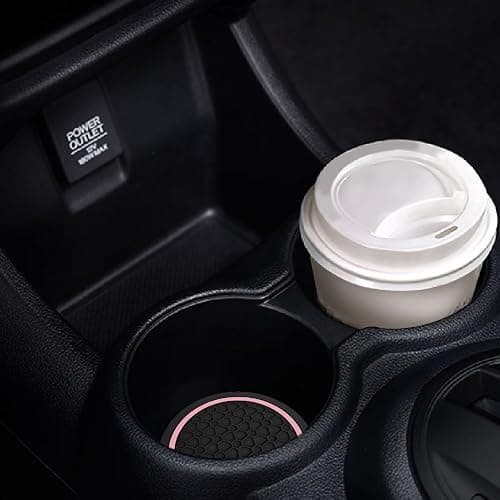 Car Cup Holder Coasters, Dustproof Automotive Interior Accessories Mat,2.75 Inch Non-Slip Insert Water Bottle Holder Pads, Universal for Vehicles, Trucks, RVs and More (Black/Pink, 4PCS) thumbnail 3