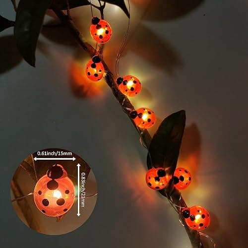 WONFAST Ladybugs Fairy String Lights, 9.8ft 30LED Ladybug Silver Wire String Lights Battery Operated Indoor Outdoor Decorative Light for Garden Patio Bedroom Birthday Party Wedding Christmas (Red) thumbnail 4
