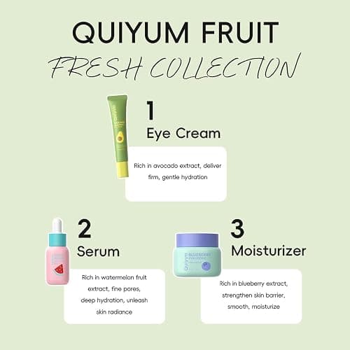 QUIYUM Fruit Skin Care Set, Beauty Gift Sets, Skincare Kit with Serum, Eye Cream, Moisturizer, Hydration, Moisturization, Radiance, Nourishment, Travel Kit for Women Wife Mother Teens Girls thumbnail 2