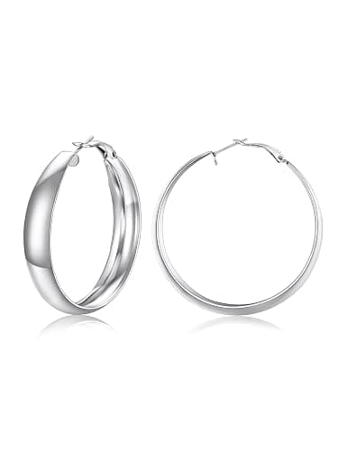 FOCALOOK 14K Chunky Gold Hoops, Hypoallergenic Lightweight Large Thick Wide Silver Hoop Earrings for Women 40/60/80mm - Image 1