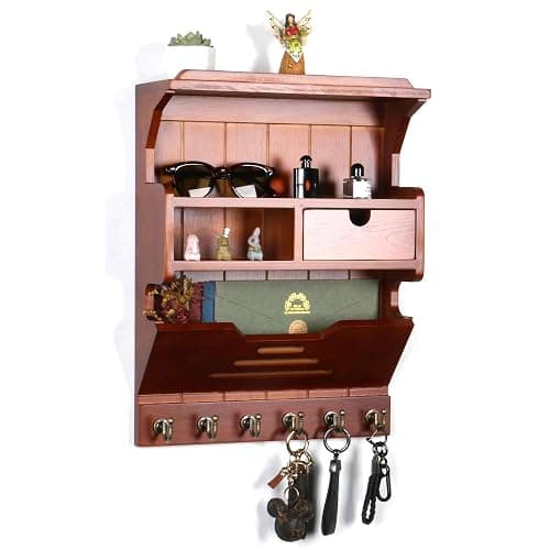 HEKFL Key Holder for Wall, Mail and Key Holder, Mail Organizer Wall Mount with Storage Drawer and 6 Hooks, Easy Installation Key Rack for Entryway and Home Decor, Luxury Auburn thumbnail 3