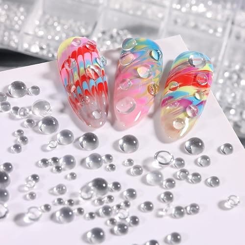 3D Mixed Sizes Clear Bubble Beads Nail Charms Jewelry, Transparent Semi-Circular Dewdrop Water Droplets Glass Bubble Balls Flatback Rhinestones Crystal Gems for Nails Supplies DIY Crafts Decorations thumbnail 4