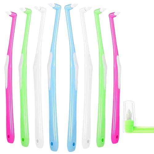 lanjue 8 Pieces End Tuft Toothbrush with Cover, Soft Interdental Brushes Tapered Brush Braces Toothbrush for Orthodontic Braces Detail Cleaning(Blue/Green/Rose Red/White) - Image 1
