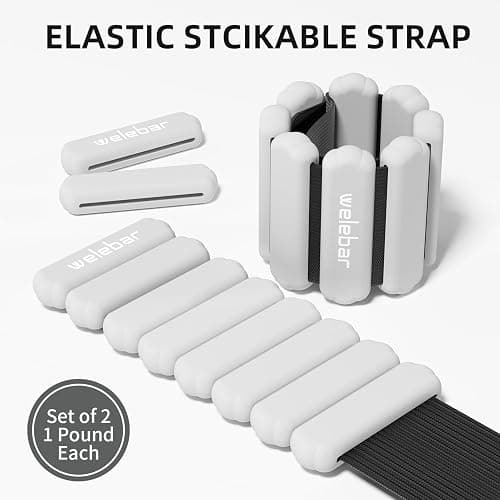 Welebar Adjustable Wrist & Ankle Weights for Women and Men, 1 Pair(1 Lb Each) Silicone Weighted Bangles for Yoga Fitness Pilates Gym Exercise thumbnail 2