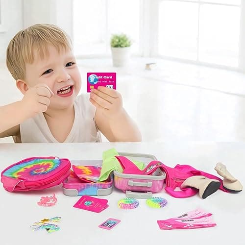 Ecore Fun American 18 Inch Doll Clothes and Accessories, 16 Pcs Girl Doll Clothes and Suitcase Travel Set- Luggage Short Sleeves Skirts Hairband Bag ect (No Dolls) thumbnail 9