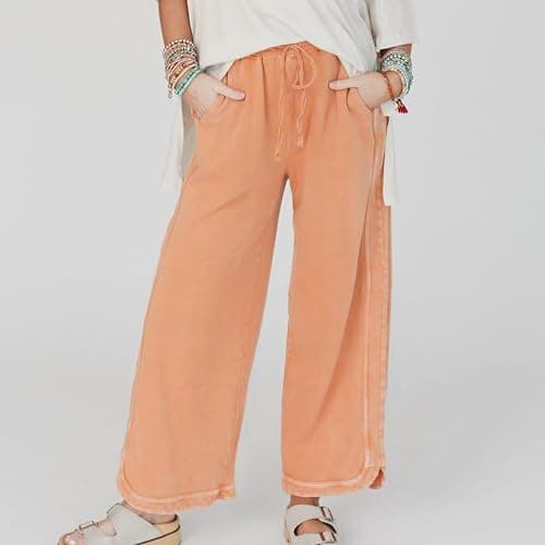Hixiaohe Women's Casual Wide Leg Sweatpants High Waist Baggy Acid Wash Pants Drawstring Athletic Palazzo Pants with Pockets thumbnail 8