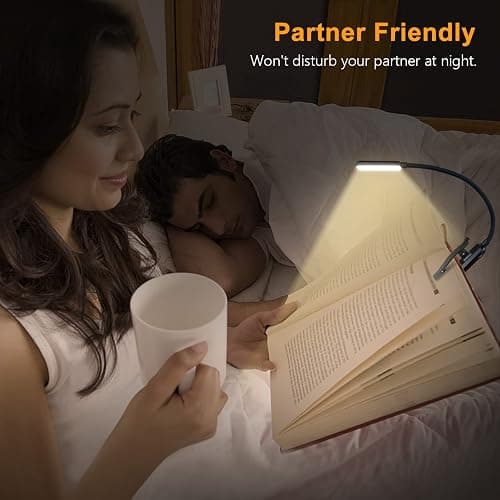 Gritin 9 LED Rechargeable Book Light for Reading in Bed - Eye Caring 3 Color Temperatures,Stepless Dimming Brightness,80 Hrs Runtime Small Lightweight Clip On Book Reading Light for Studying - Black thumbnail 6