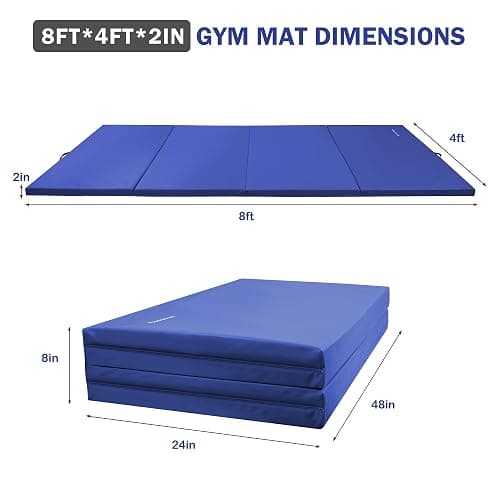 Fitvids Folding Exercise Gymnastics Mat, 4'x8'x2" Gym Workout Mat with Carrying Handles 4-Fold High-Density Anti-Tear Portable Fitness Aerobics Mat for Home Gym Yoga Pilates Tumbling MMA Core Training thumbnail 2