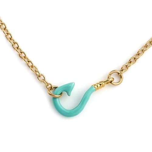 HOPPY DO CO. Lake Life Necklace for Women, Fish Hook Charm Necklace, Water Inspired Jewelry, Beach & Boating Gift, 18" Chain + 1" Extender - Image 1