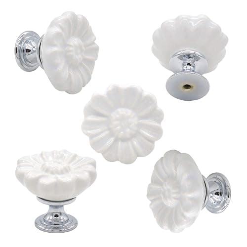 Tecrio 6PCS Vintage Floral Daisy Ceramic Dresser Drawer Knobs Elegant Cabinet Cupboard Door Hardware Pull Handles w/Screws White thumbnail 2
