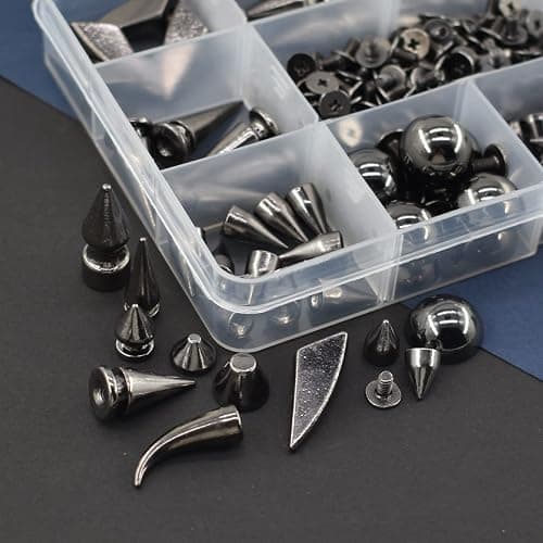 150 Sets Punk Spikes and Studs, 13 Shape Cone Spikes Leather Rivets Gothic Screw Back Studs with Install Tools for DIY Necklace Jacket Vest Shoes Boot Belts Bags Leather Crafts (Gun-Black) thumbnail 6