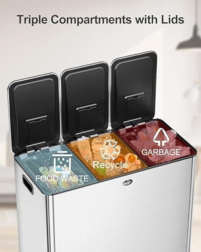 LALFPET Trash Can 90 L/23.8 gal,Three-Compartment Pedal Stainless Steel Kitchen Recycling Trash Can with Odor Seal, Hands-Free Foot Operated Waste Bin for Home, Office, Restaurant, School, Hospital thumbnail 5