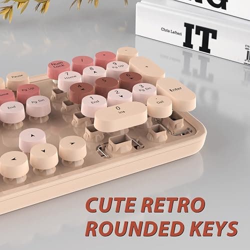 Wireless Keyboard and Mouse, KOOTOP Cute Keyboard and Mouse, 2.4G Wireless Keyboard with Retro Round Keycap for PC, Mac, Laptop,Computer Windows (Milk Tea) thumbnail 3