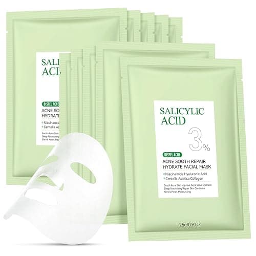 YTRAJU Anti Acne Face Mask Salicylic Acid Face Masks Skincare, Hydrating Face Masks, Soothing Facial Sheet Masks Skin Care for Acne Prone, Acne Mask for Pimple Breakouts Oil Control, 10 Pack - Image 1