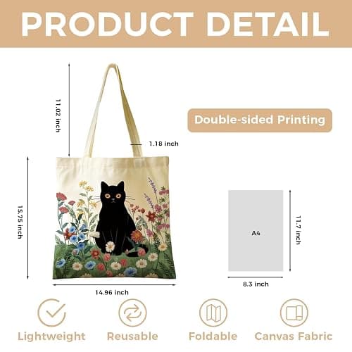Sukyerios Cute Aesthetic Canvas Tote Bag for Women, Reusable Foldable Shopping Cotton Shoulder Totebag with Zipper Pocket thumbnail 6