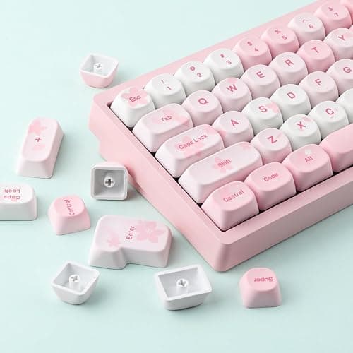 Tsungup MOA Keycaps-Pink Sakura,129 Keys Cute Custom Cherry Blossom Keycaps | Dye Sub PBT Key Caps Keyboard Keycap Set for MX Switches Mechanical Keyboard(only keycap) thumbnail 4