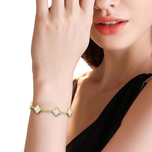 18K Gold-Plated Four Leaf Clover Bracelet for Women ，Adjustable lucky Bracelet Set Jewelry ，Jewelry Gifts for Women thumbnail 2