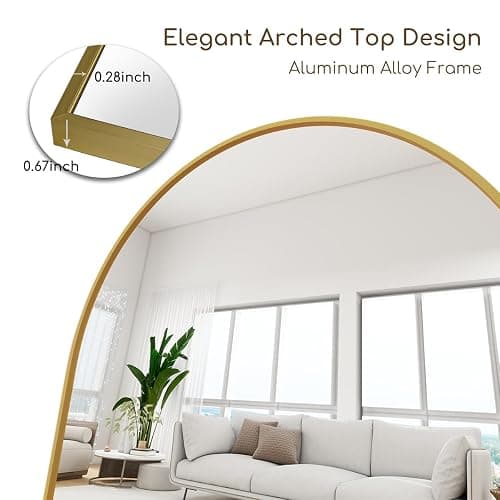 Prywot Arched Full Length Mirror, 70"x26" Free Standing Floor Mirror, Modern Full Body Mirrors with Stand, Wall Mirrors with Aluminum Alloy Frame for Bedroom,Living Room, Gold thumbnail 7