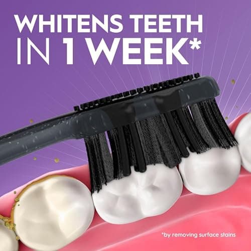 Oral-B 3D White Charcoal Toothbrush, 2 Count Medium Manual tootbrush Pack, Whitens Teeth, removes Plaque and Stains, Tongue Scraper Tooth Brush thumbnail 2